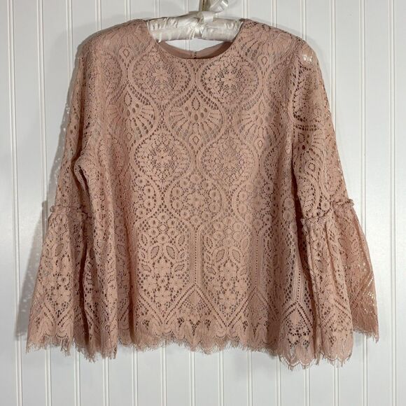 Worthington Tops - Womens Lace Blouse Size M Pink Romantic Feminine Fairy Ethereal Whimsical Preppy